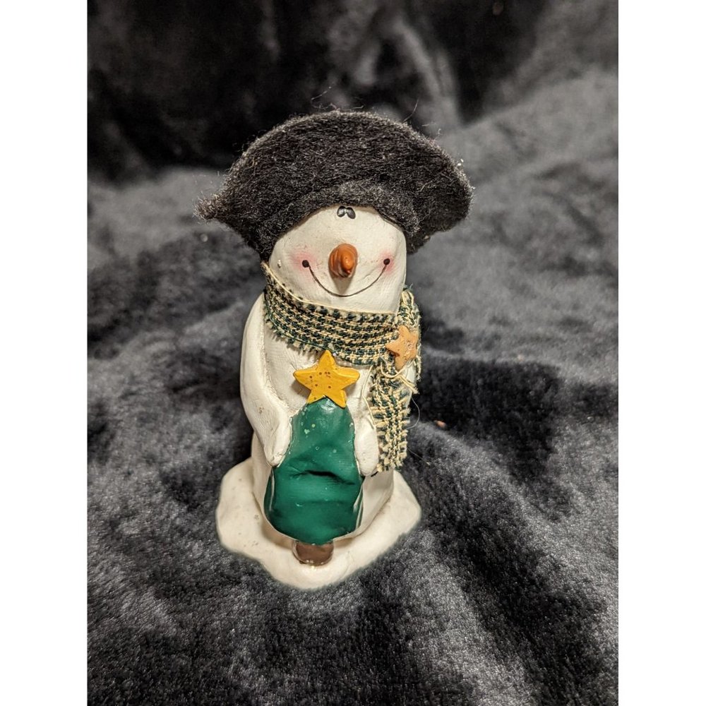 Vintage Pottery Handcrafted Signed Snowman Carrot Nose with Christmas Tree Decor